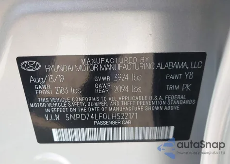 2020 Hyundai Elantra Se из США, поврежденный, VIN 5NPD74LF0LH522171